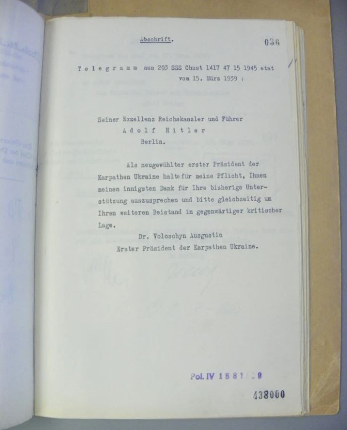 Приголомшливі факти: відомо про плани Гітлера і Волошина щодо Закарпаття напередодні Світової війни (Листування)